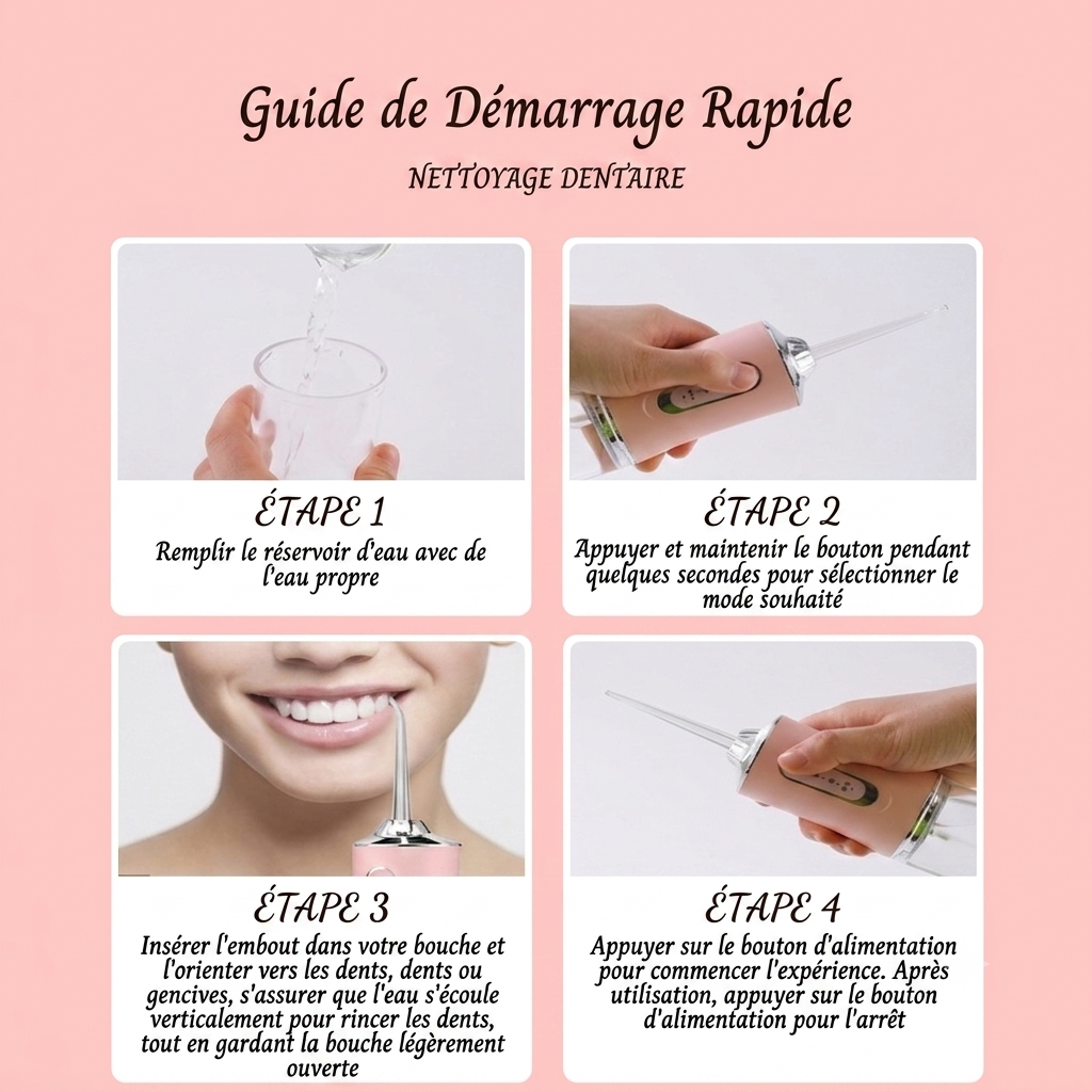 Irrigateur Dentaire Portable 220ml — 3 Modes, Étanche IPX7